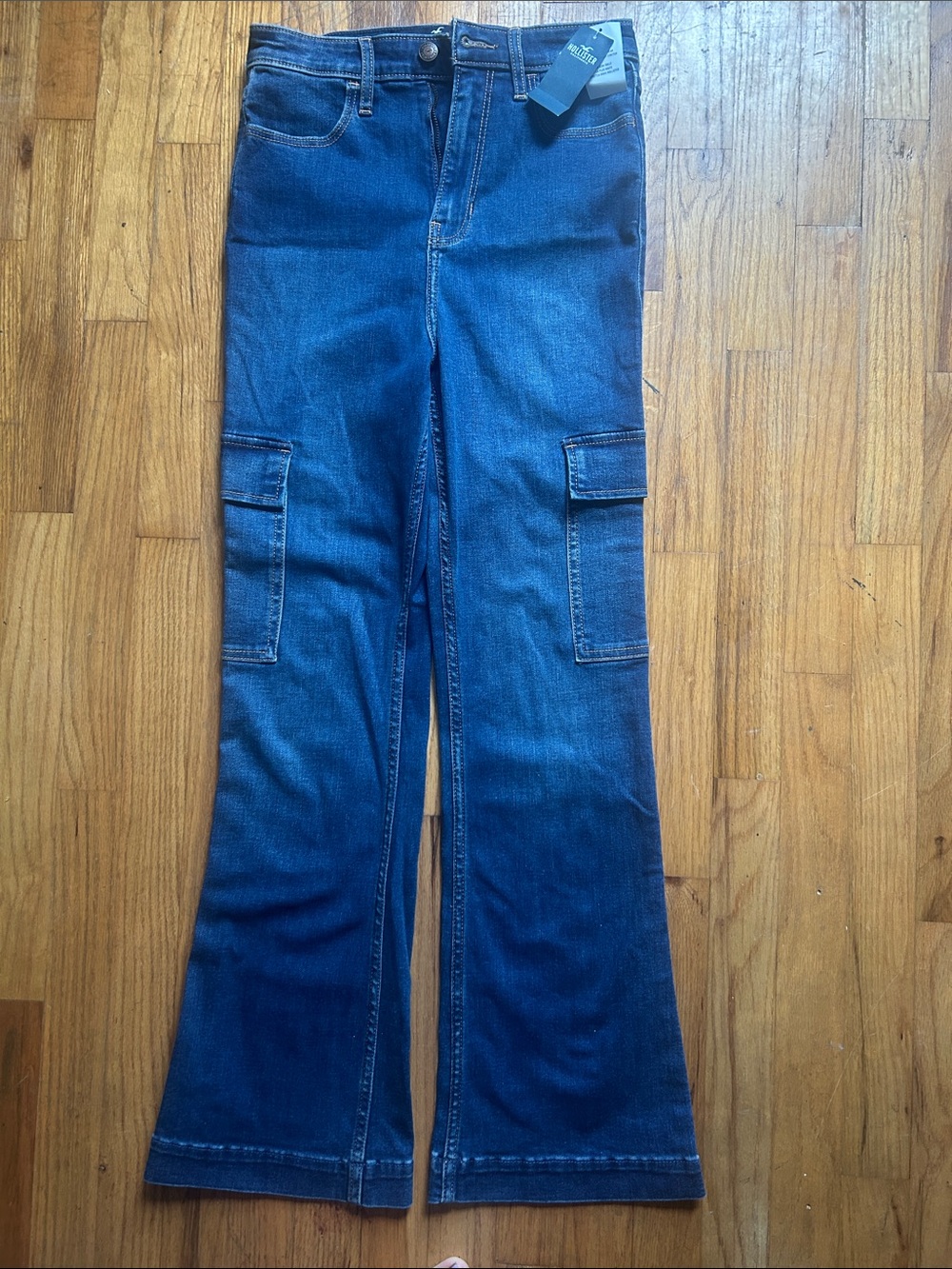 Hollister Blue Flare Wide-Leg Cargo Jeans